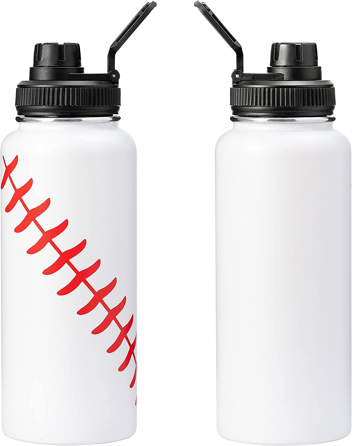 YONGCHI 32Oz Insulated Water Bottle with Straw Stainless Steel Water Bottles Travel Mug Wide Mouth Flask Thermos Bottle (Baseball, 32Oz)