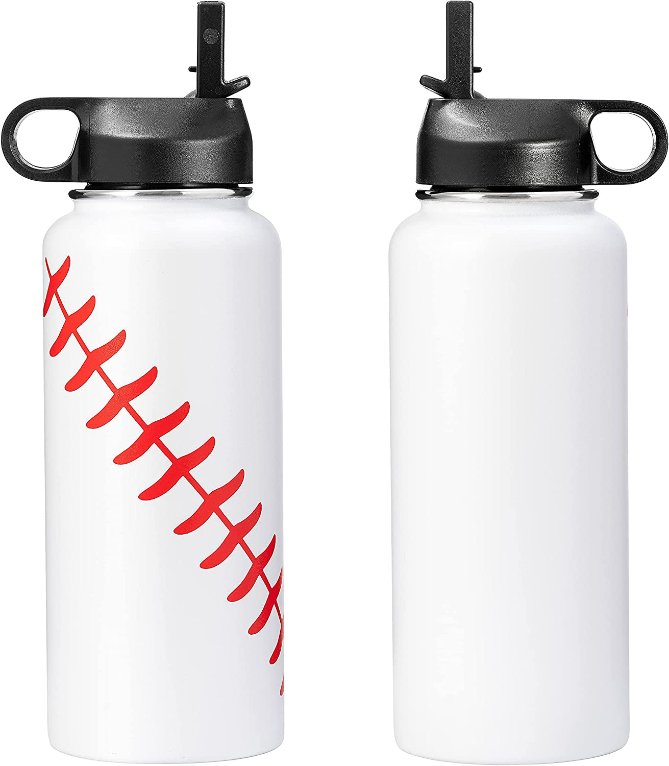 YONGCHI 32Oz Insulated Water Bottle with Straw Stainless Steel Water Bottles Travel Mug Wide Mouth Flask Thermos Bottle (Baseball, 32Oz)